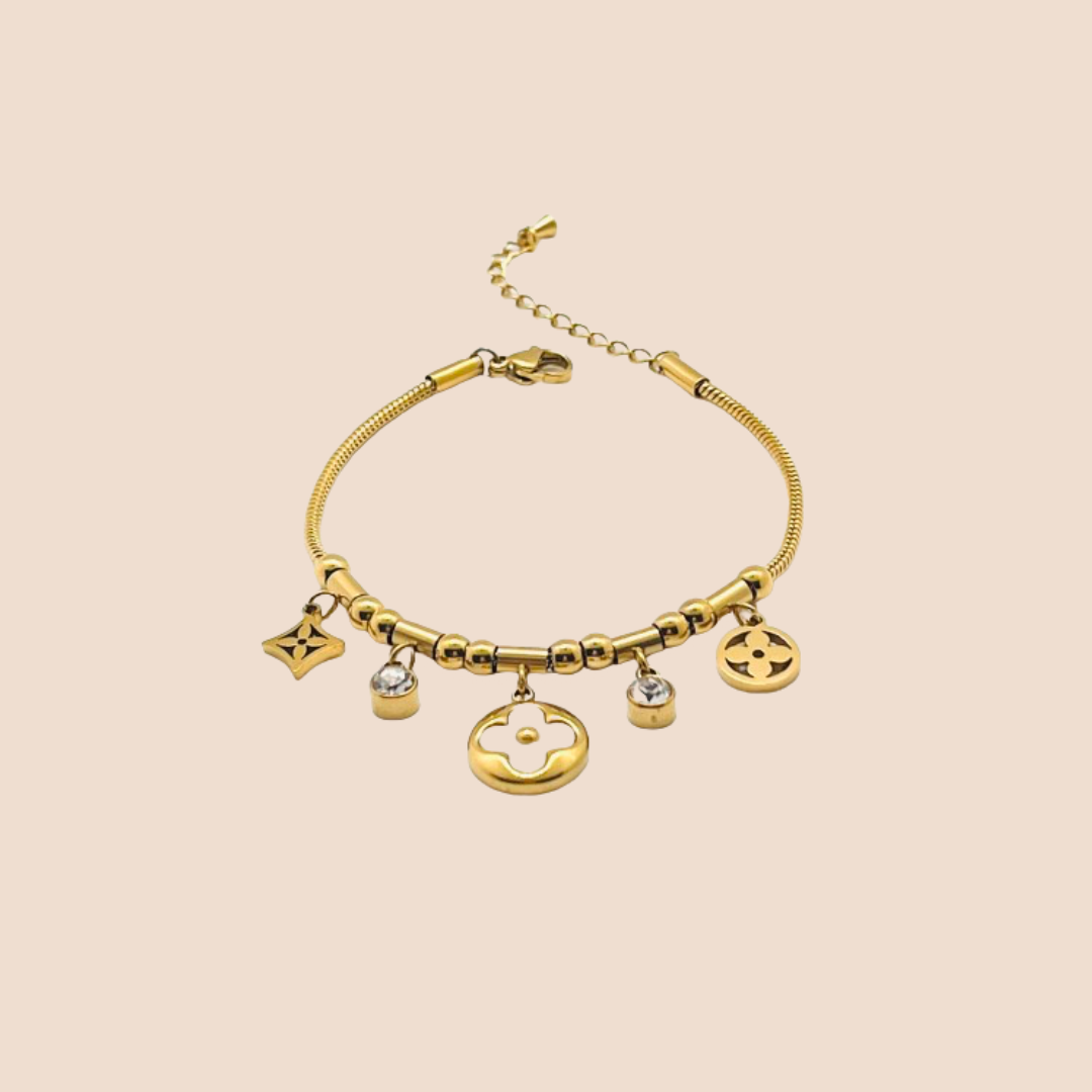 Gold-Plated Stainless Steel Bracelet with Zircon Charms