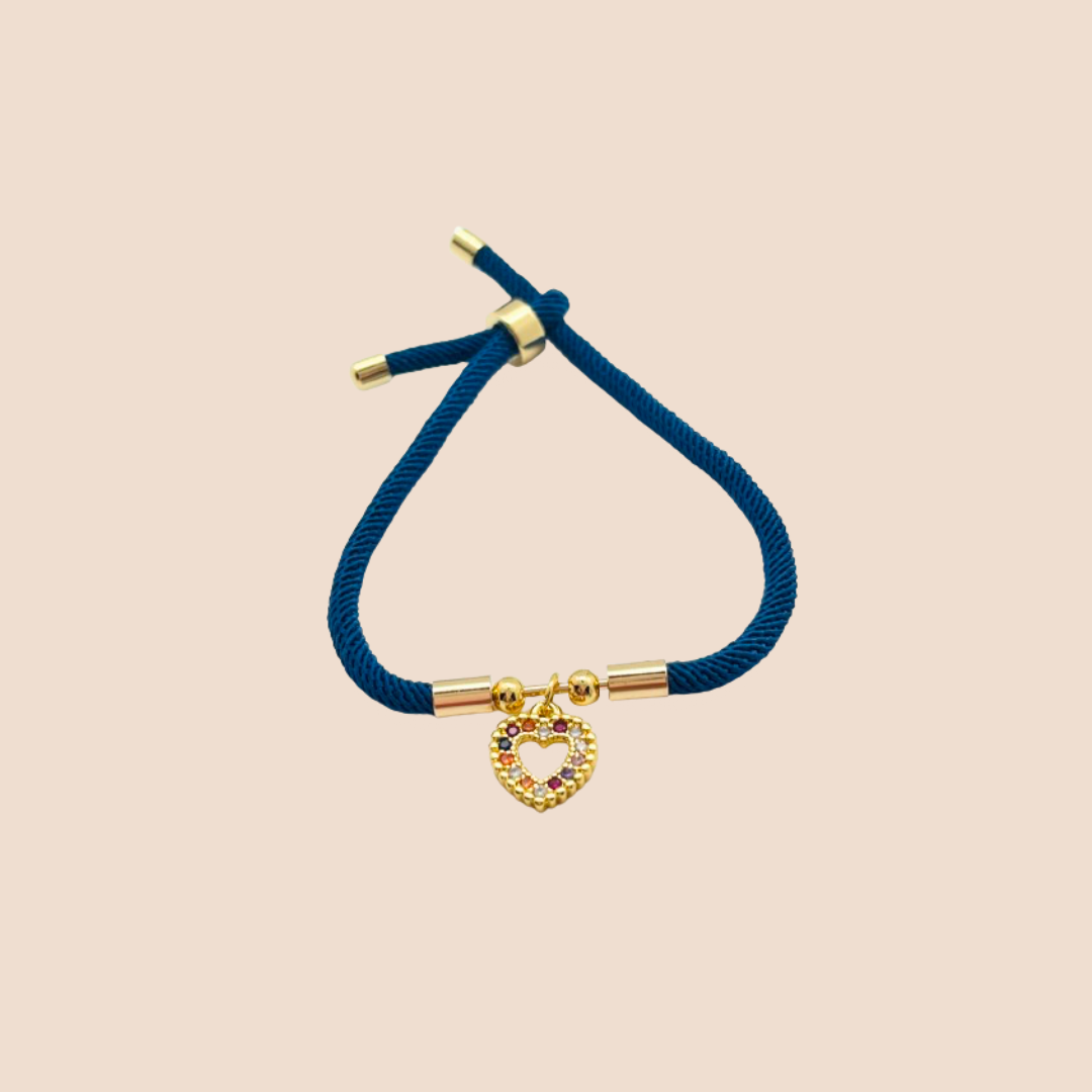Gold-Plated Heart Pendant-blue ribbon bracelet