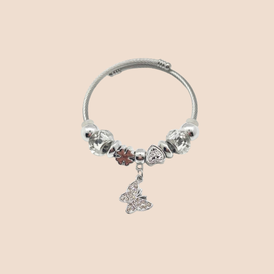 Stainless Steel Bangle with Hanging Butterfly Pendant