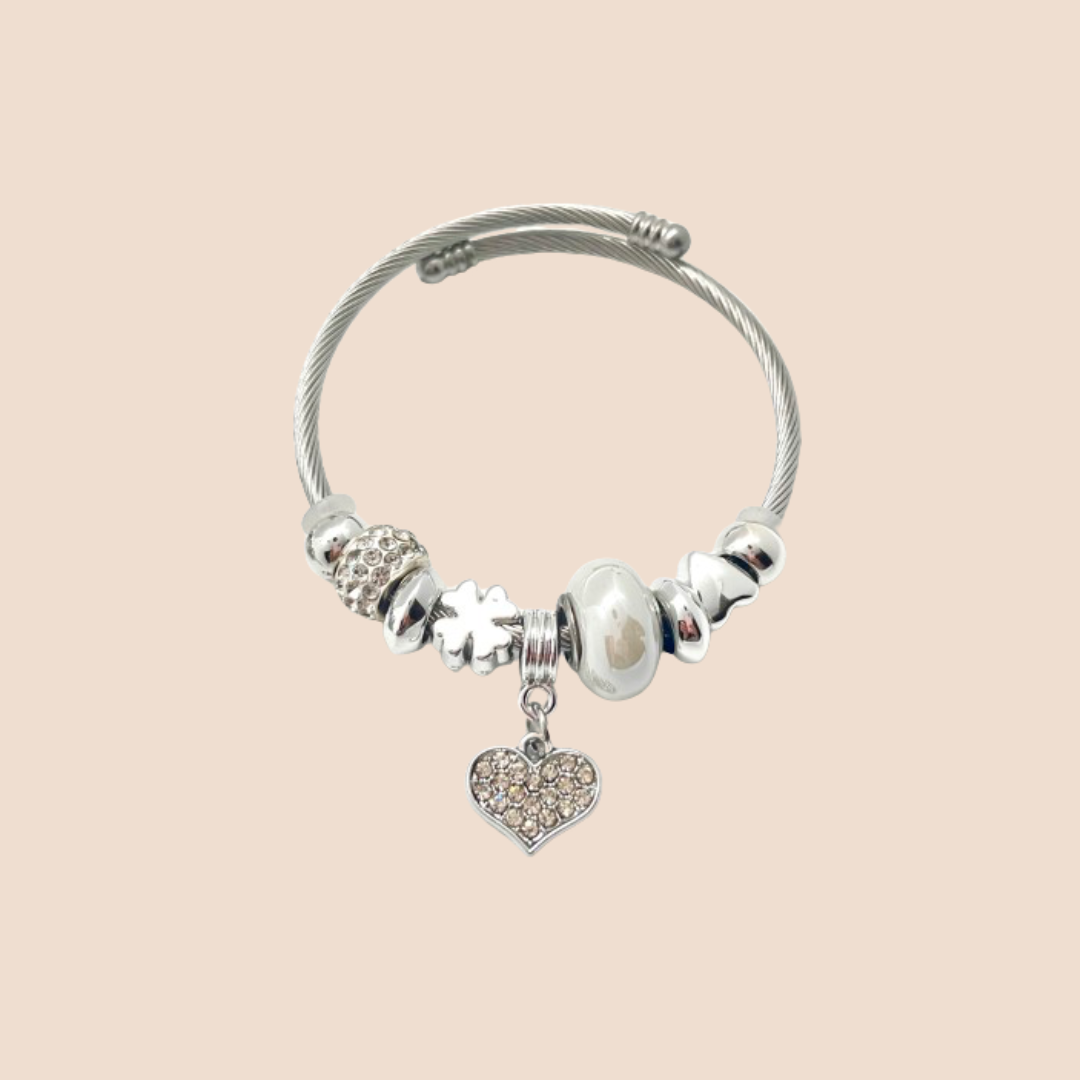 Stainless Steel Bangle with Heart Pendant