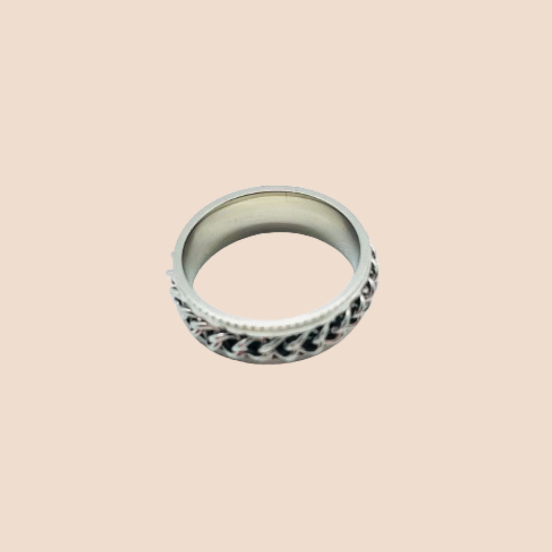 Classy Men black chain band ring in stainless steel