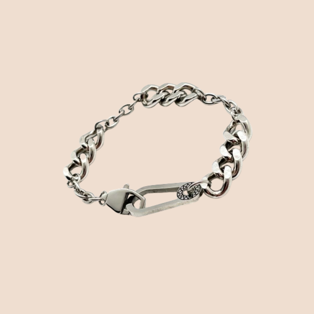 Sleek Asymmetrical Polished Titanium Steel Bracelet