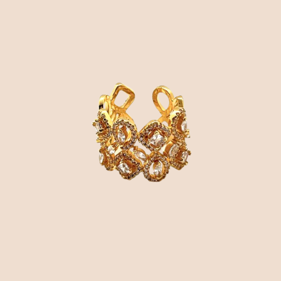Glamorous 18K Gold-Plated Zircon Inlay ring