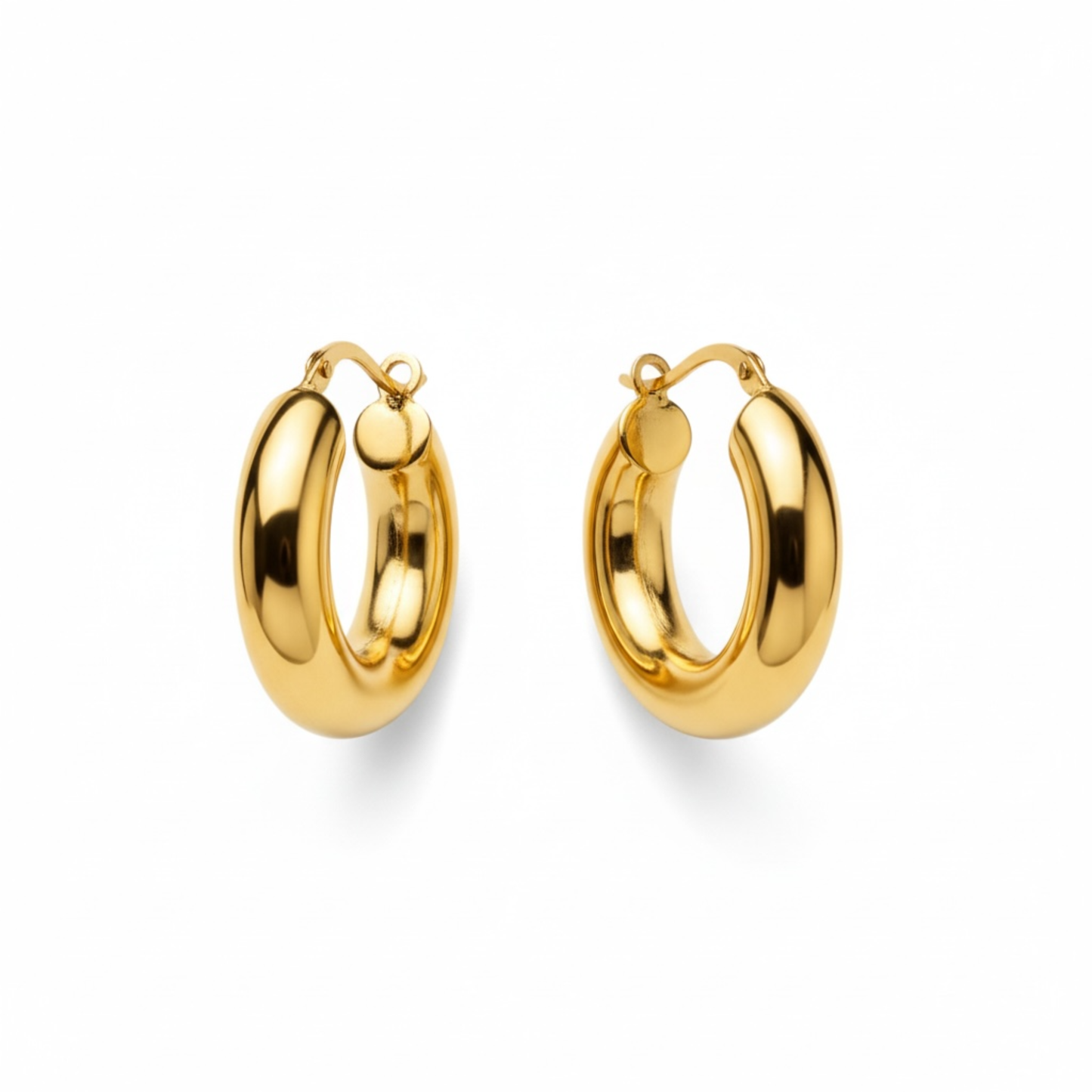Medium-sized hoop earrings, stainless steel, gold-plated, classic style