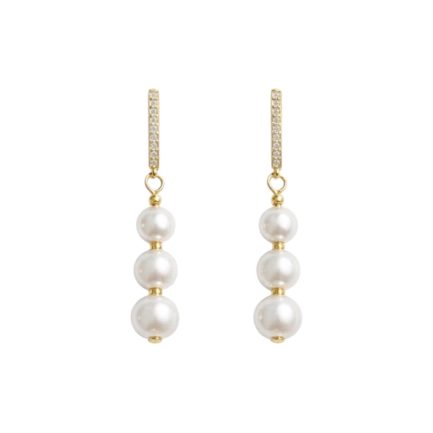 Gold-Plated Dangle Earrings with Synthetic Pearls and Zircons