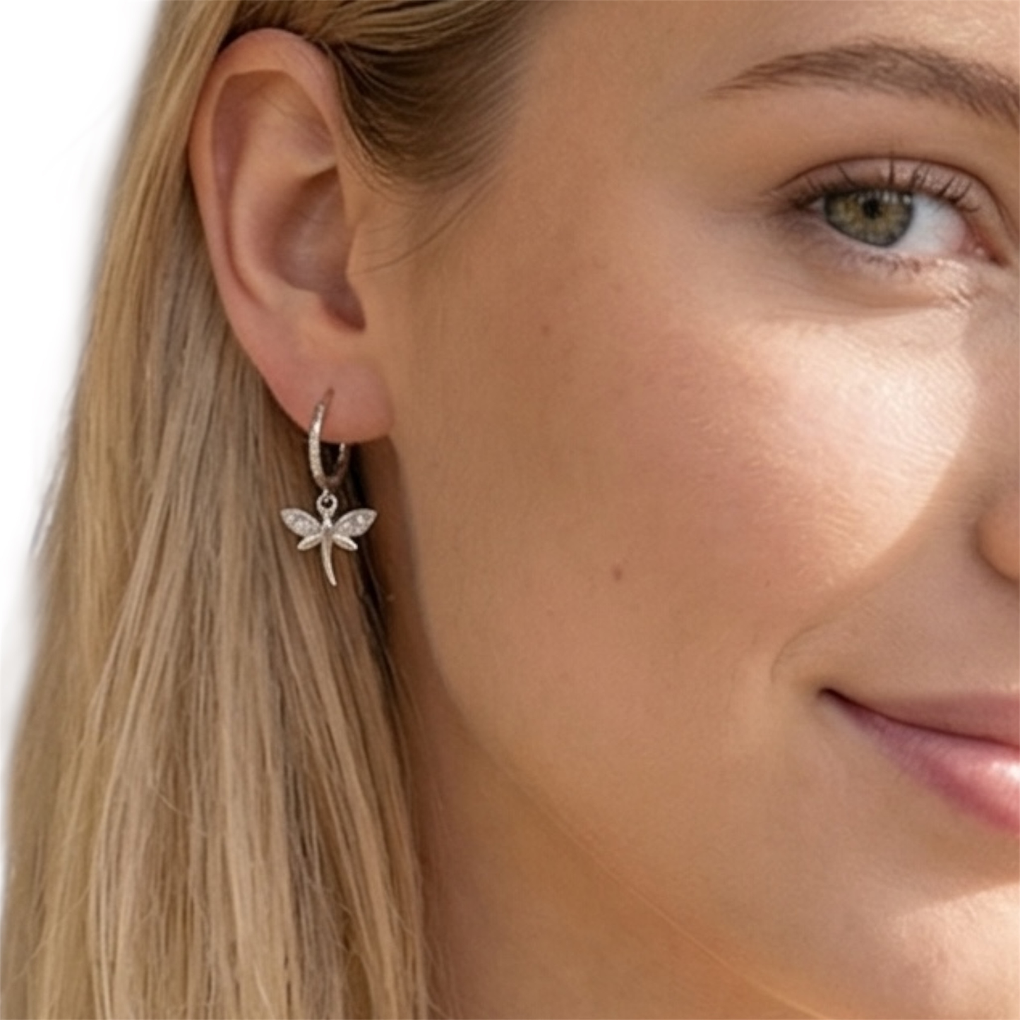 Hoop Earrings with Dragonfly Charm in .925 Sterling Silver