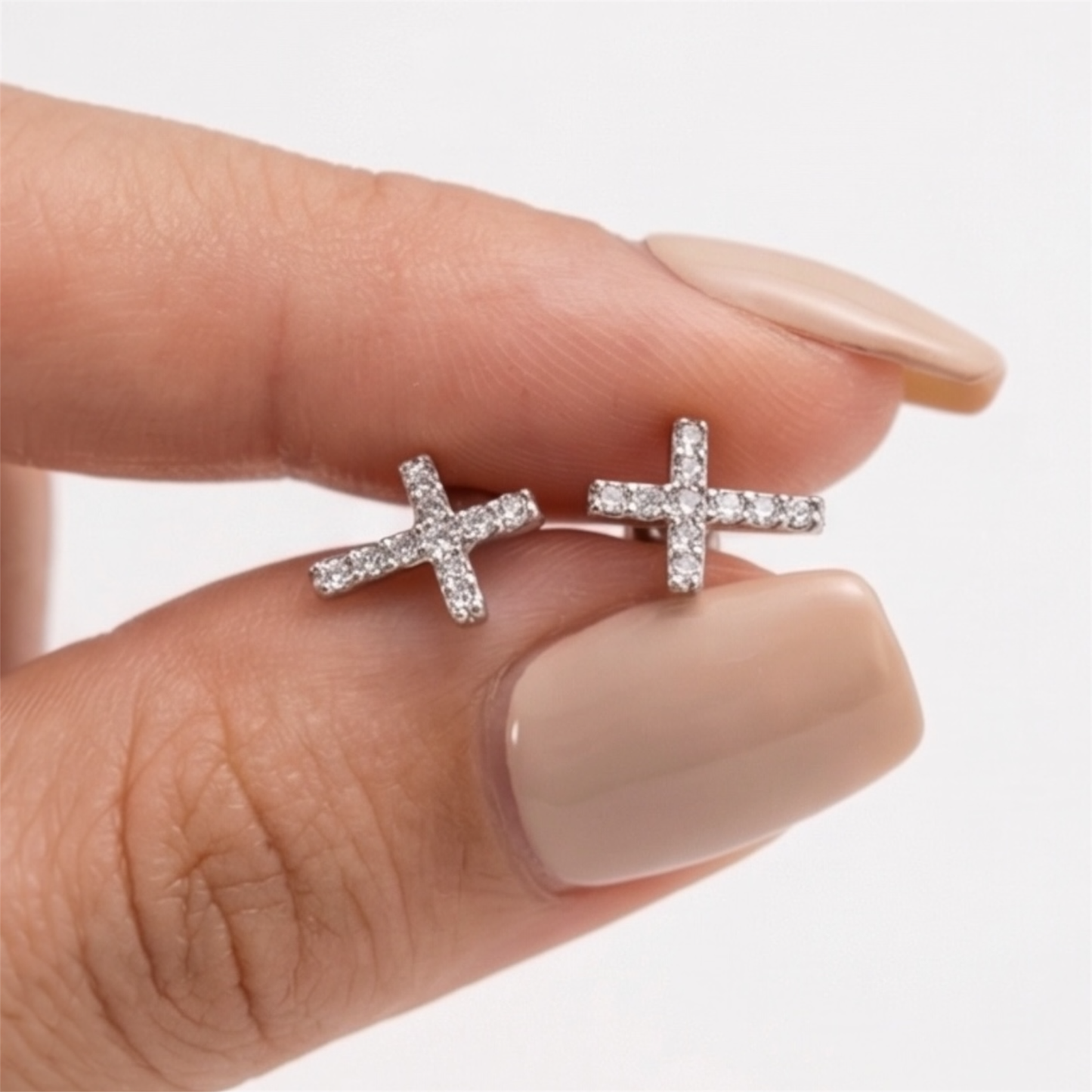 .925 Sterling Silver Zircon Inlay Cross Earrings