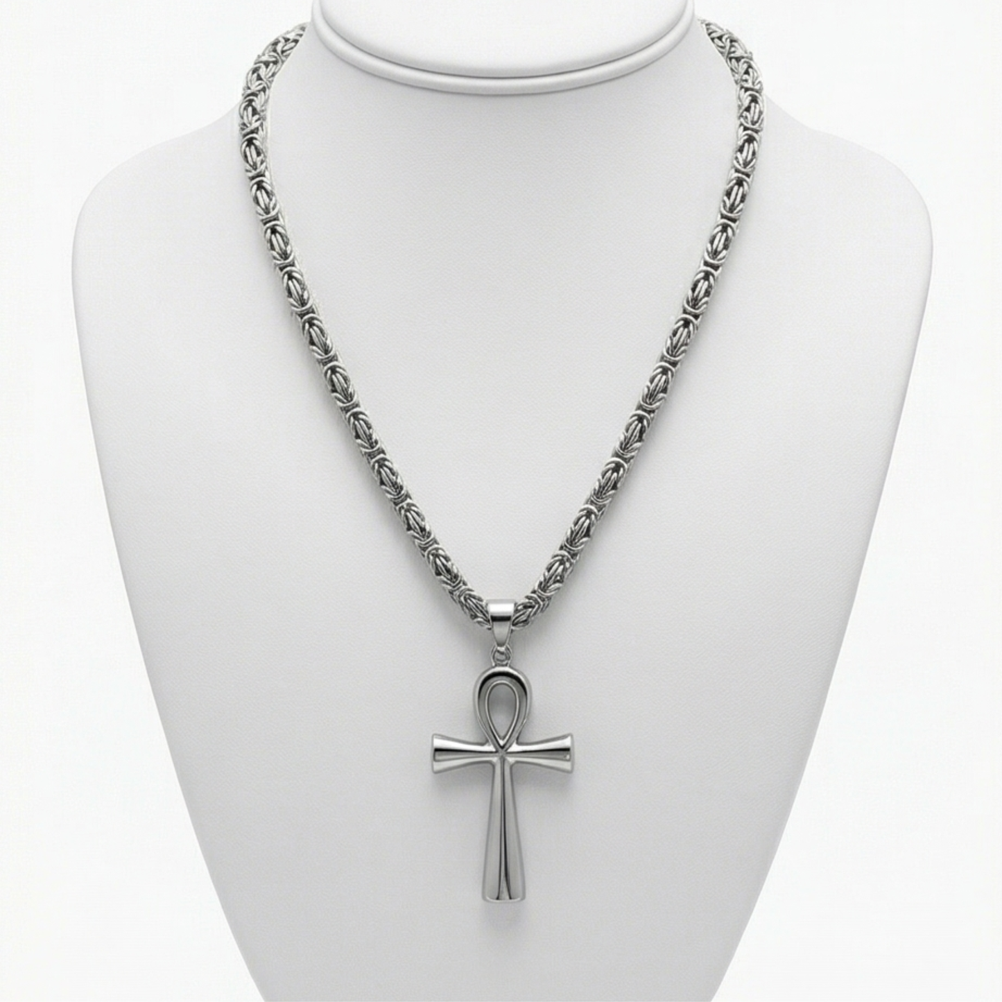 Stainless Steel Necklace with Egyptian Cross Charm for Men