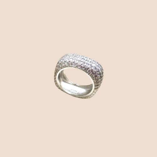 Silver plated copper ring, zircons inlay