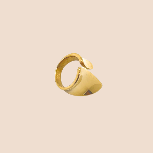 Asymmetrical Stainless Steel Ring with 14k Gold Plating