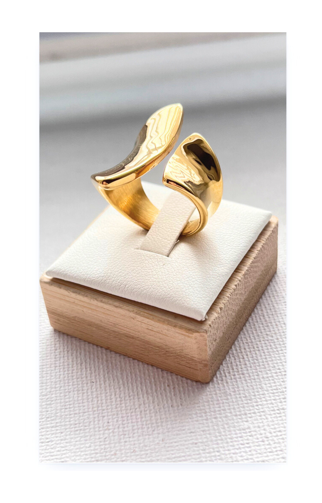 Asymmetrical Stainless Steel Ring with 14k Gold Plating