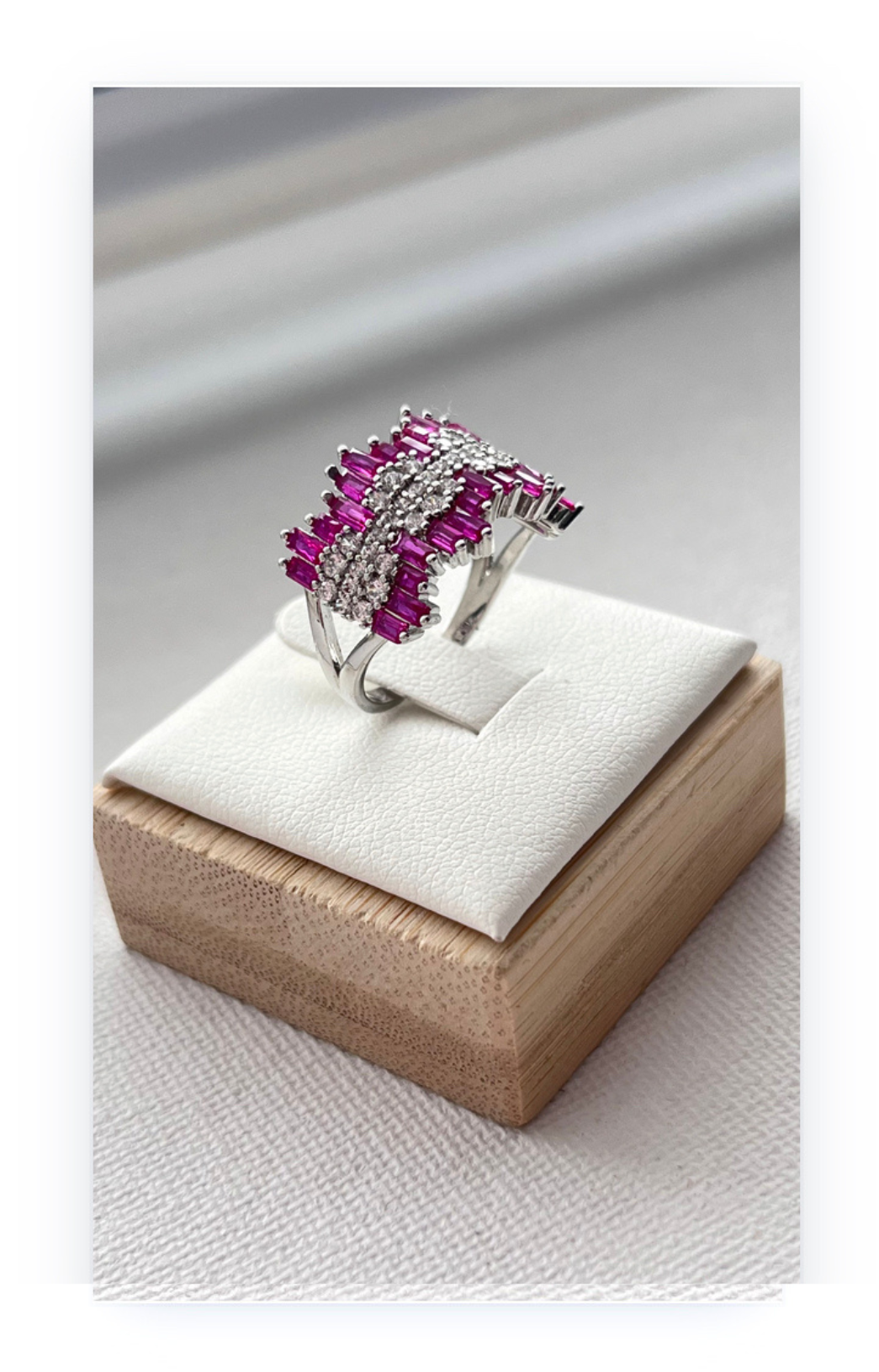 Adjustable Silver-Plated Open Ring with Zircon Inlays