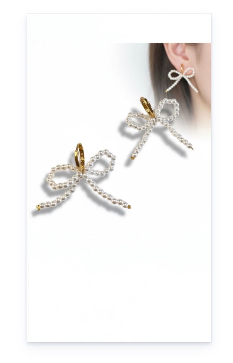 Charming Bowknot Hoop Earrings with Imitation Pearls