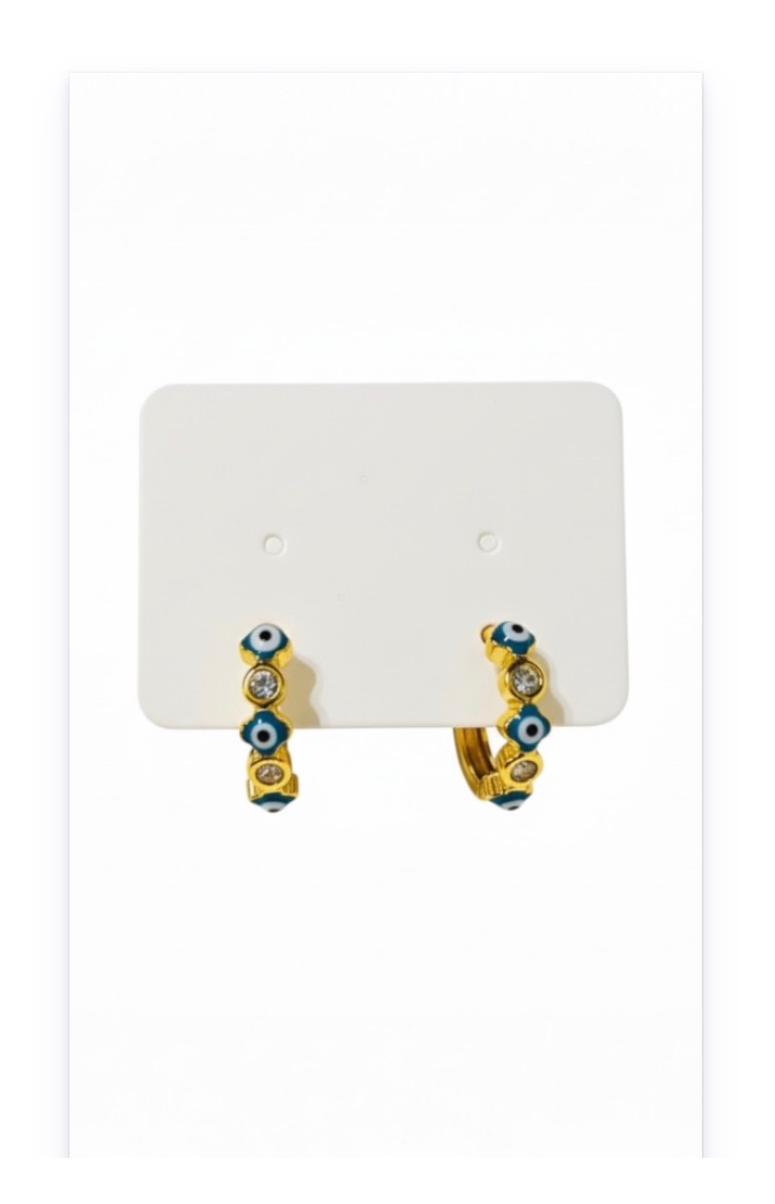 Gold-Plated Hoop Earrings with Evil Eye Symbol- Blue color
