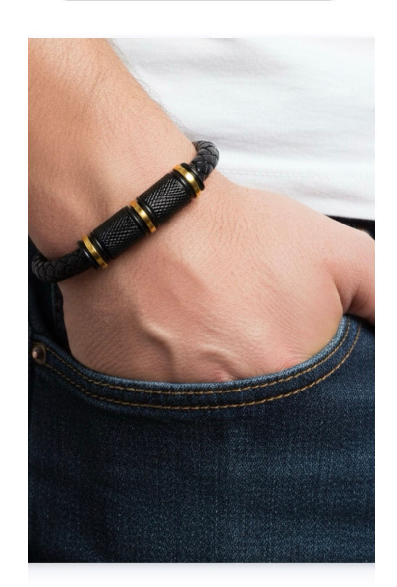 Stainless steel-leather men's bracelet