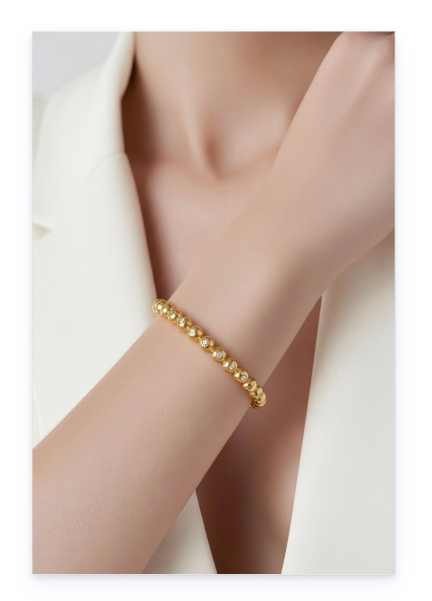 Stainless steel Crystal beads Cuff bangle Bracelet