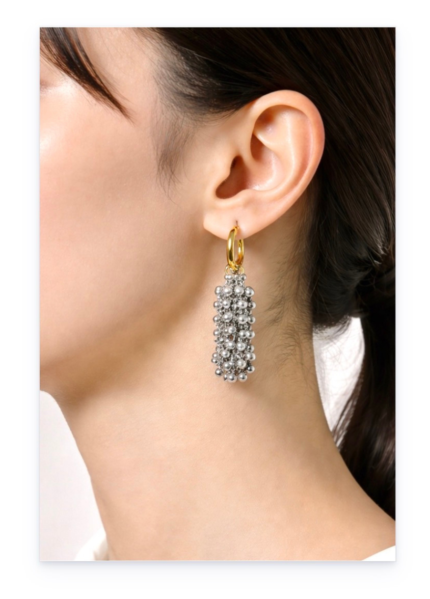 Hoop Base Earrings with Hanging Small Tassels, Copper Plating