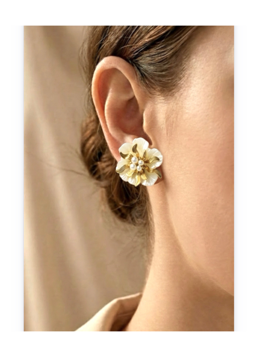 Stainless Steel-14k plated Flower Earrings