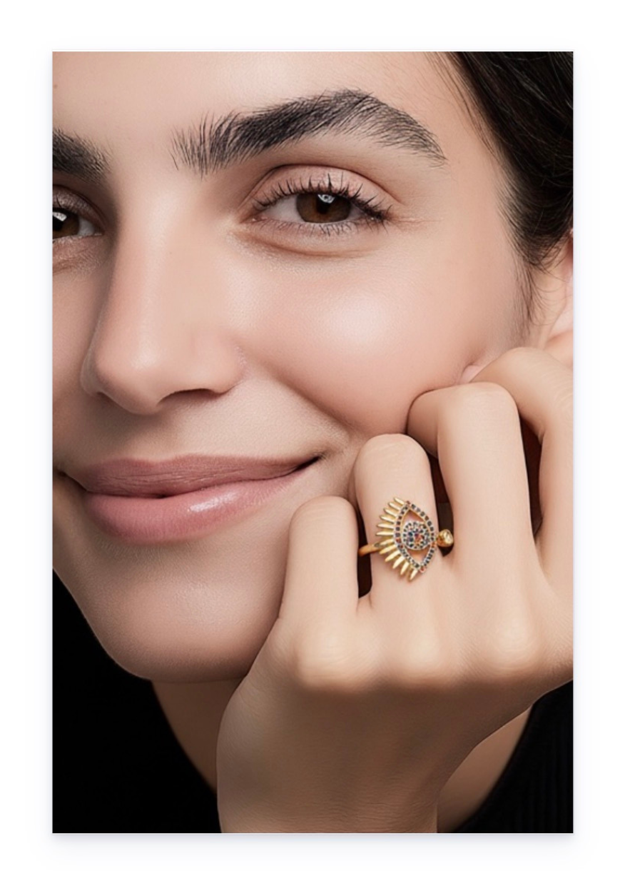 Evil Eye Design Open Ring in Plated Brass