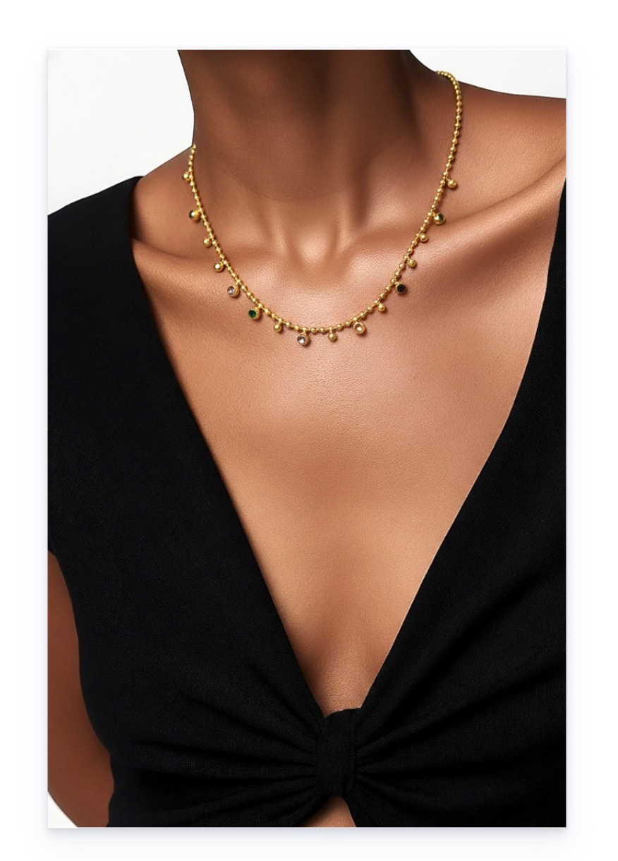 Stainless steel 18k Gold Plated with Imitation Stone Charm necklace