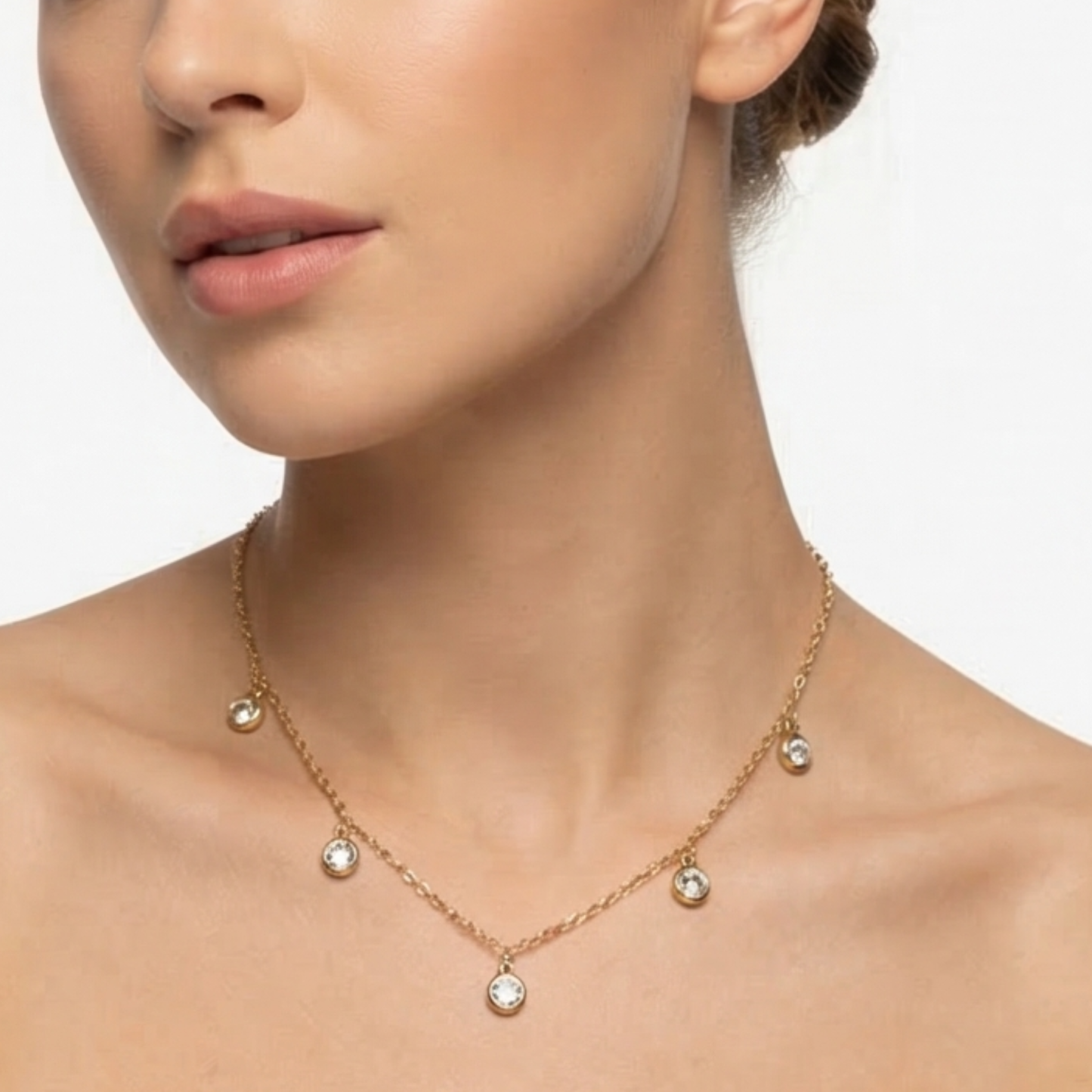Stainless steel- 18k gold plated Cubic Zirconia synthetic Charms Necklace