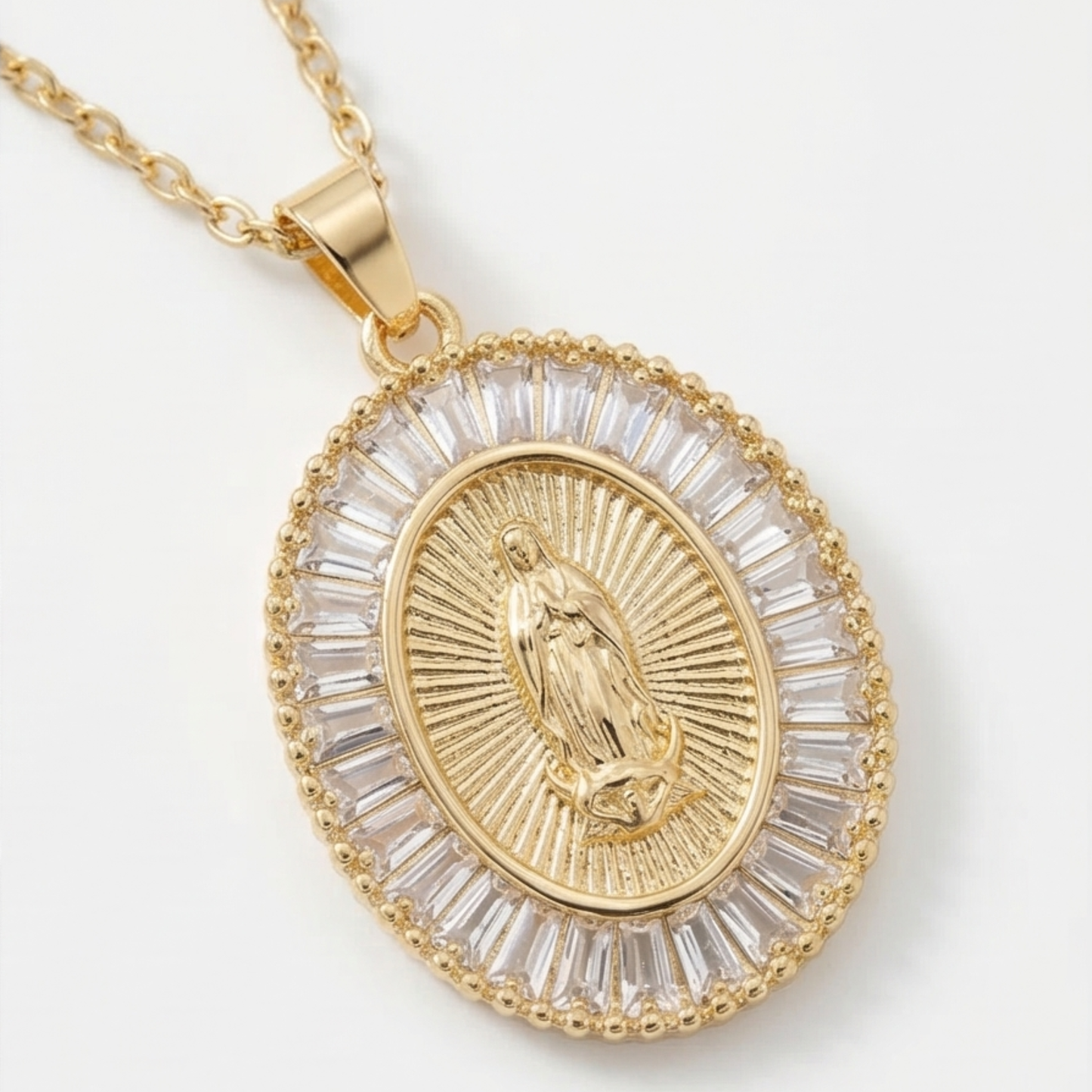 Necklace with a Virgin Mary pendant, gold-plated, copper
