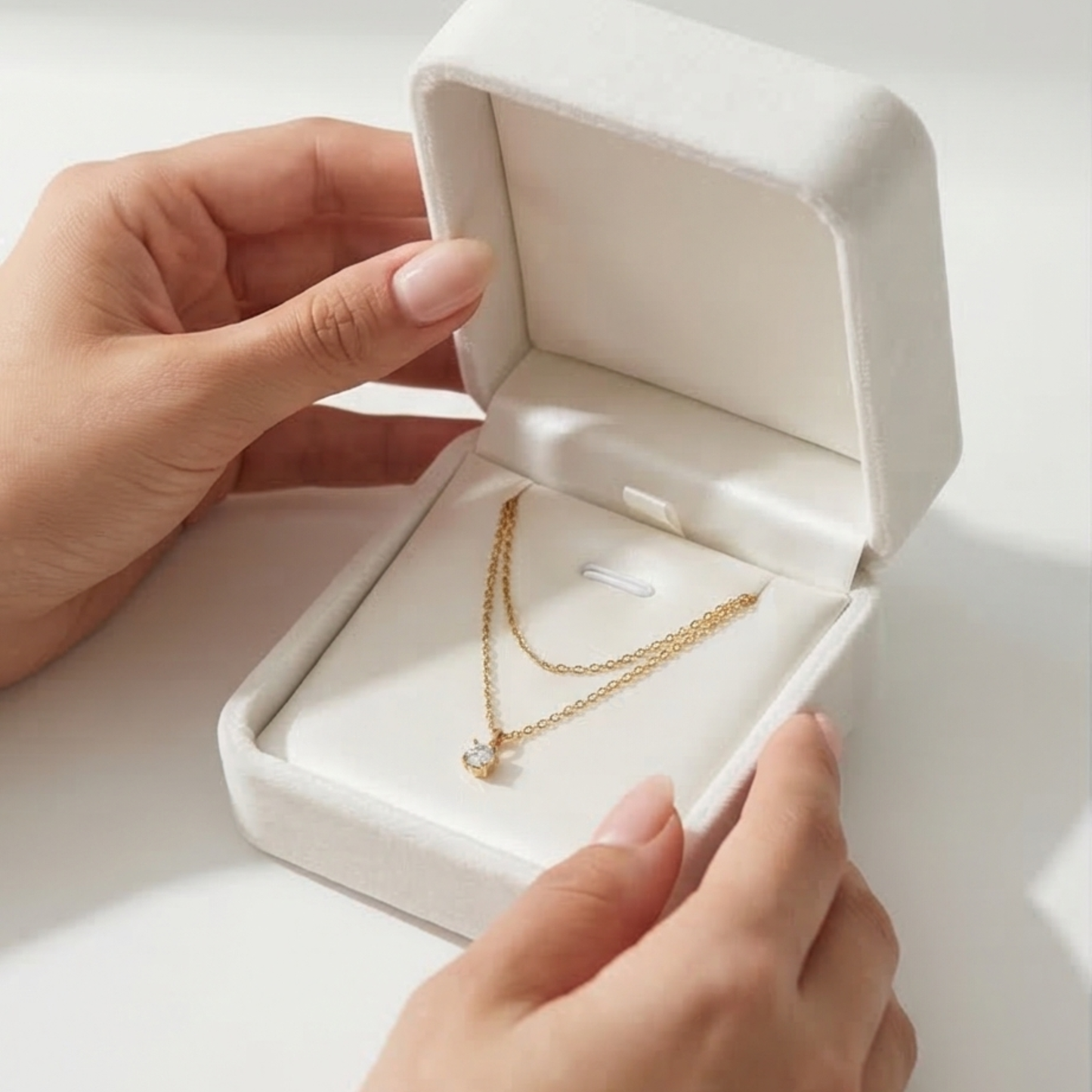 Gold-Plated Layered Chain Necklace with Rhinestone Pendant