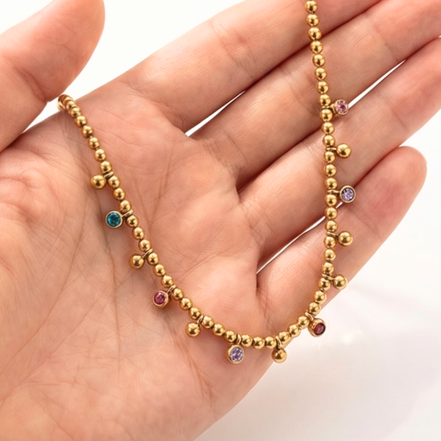 Chic Necklace 18K Gold-Plated Stainless Steel, artificial Rhinestones