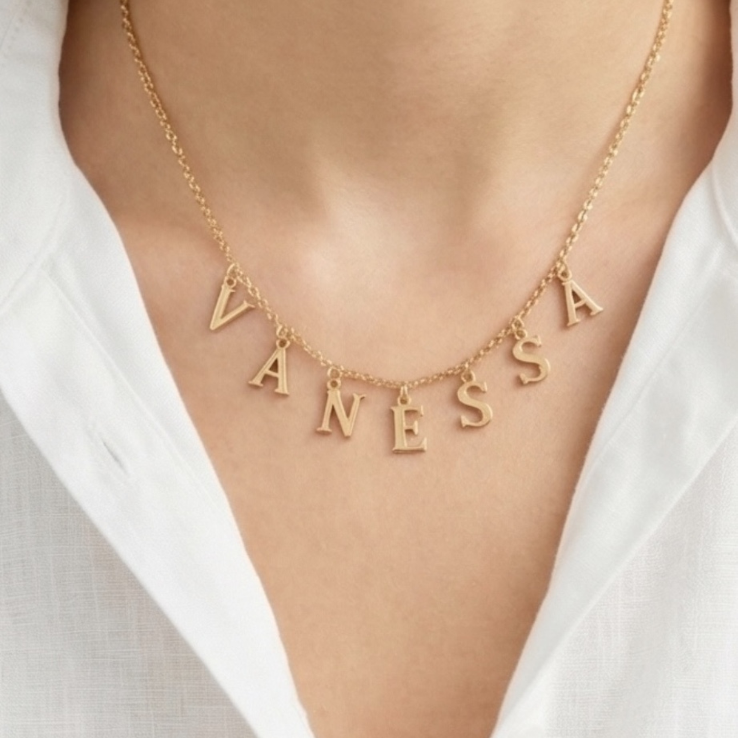 Gold-Plated Thin Chain Necklace with Personalized Charm