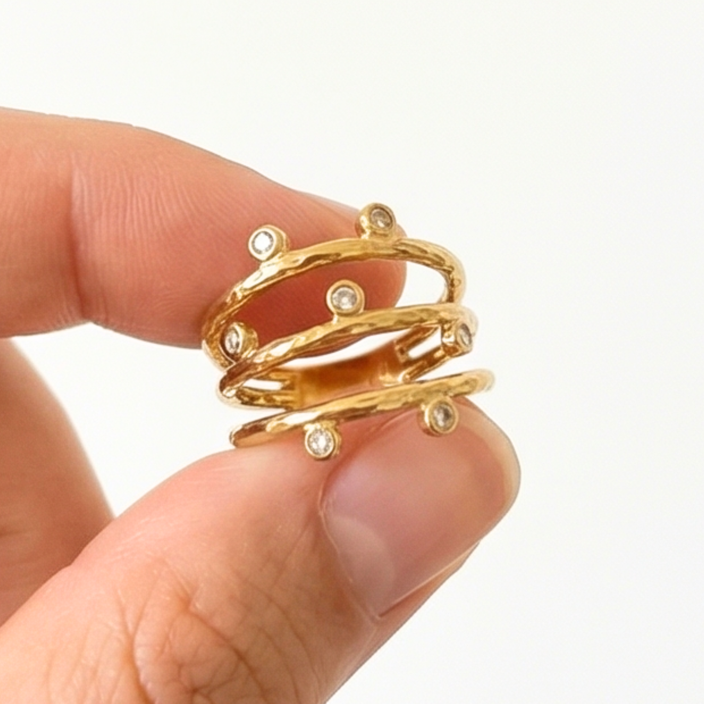 Ring with link design and zirconium inlay, Gold plated 14k, stainless steel