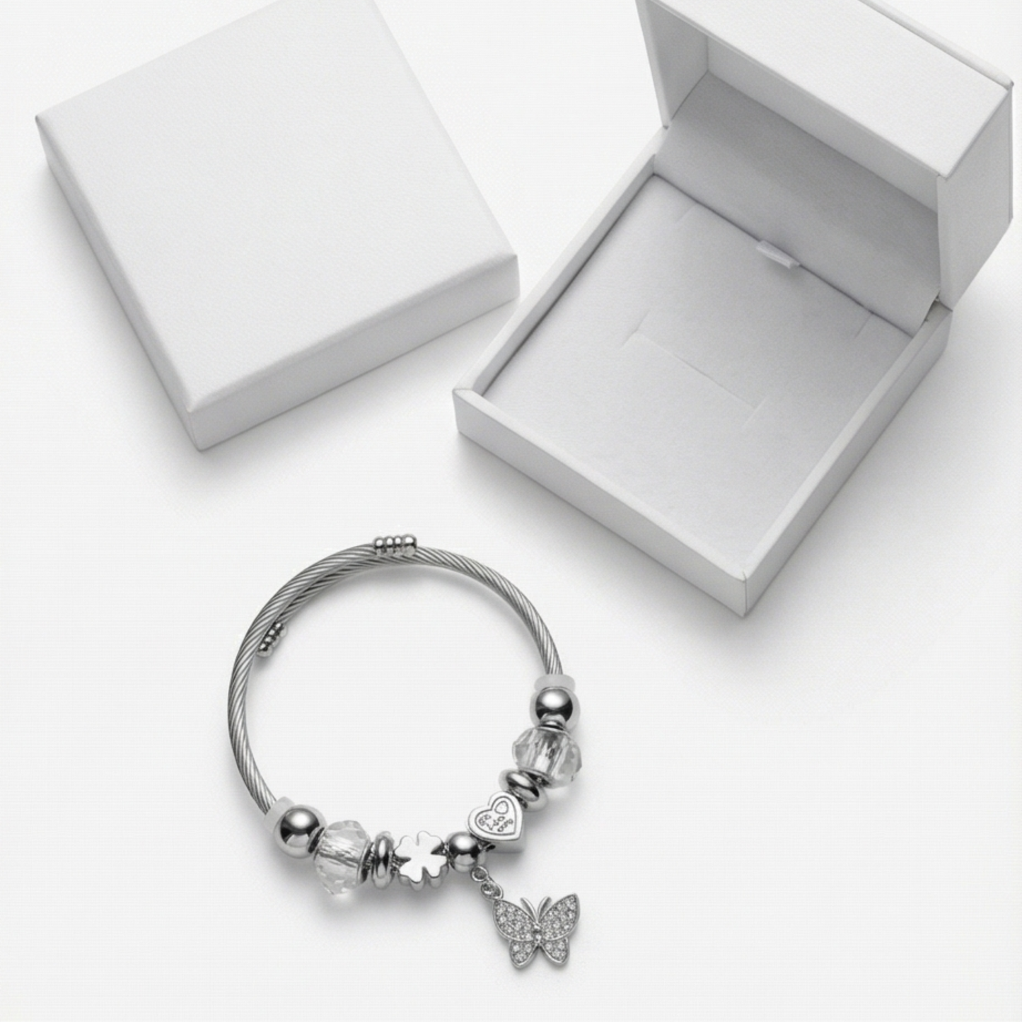 Stainless Steel Bangle with Hanging Butterfly Pendant