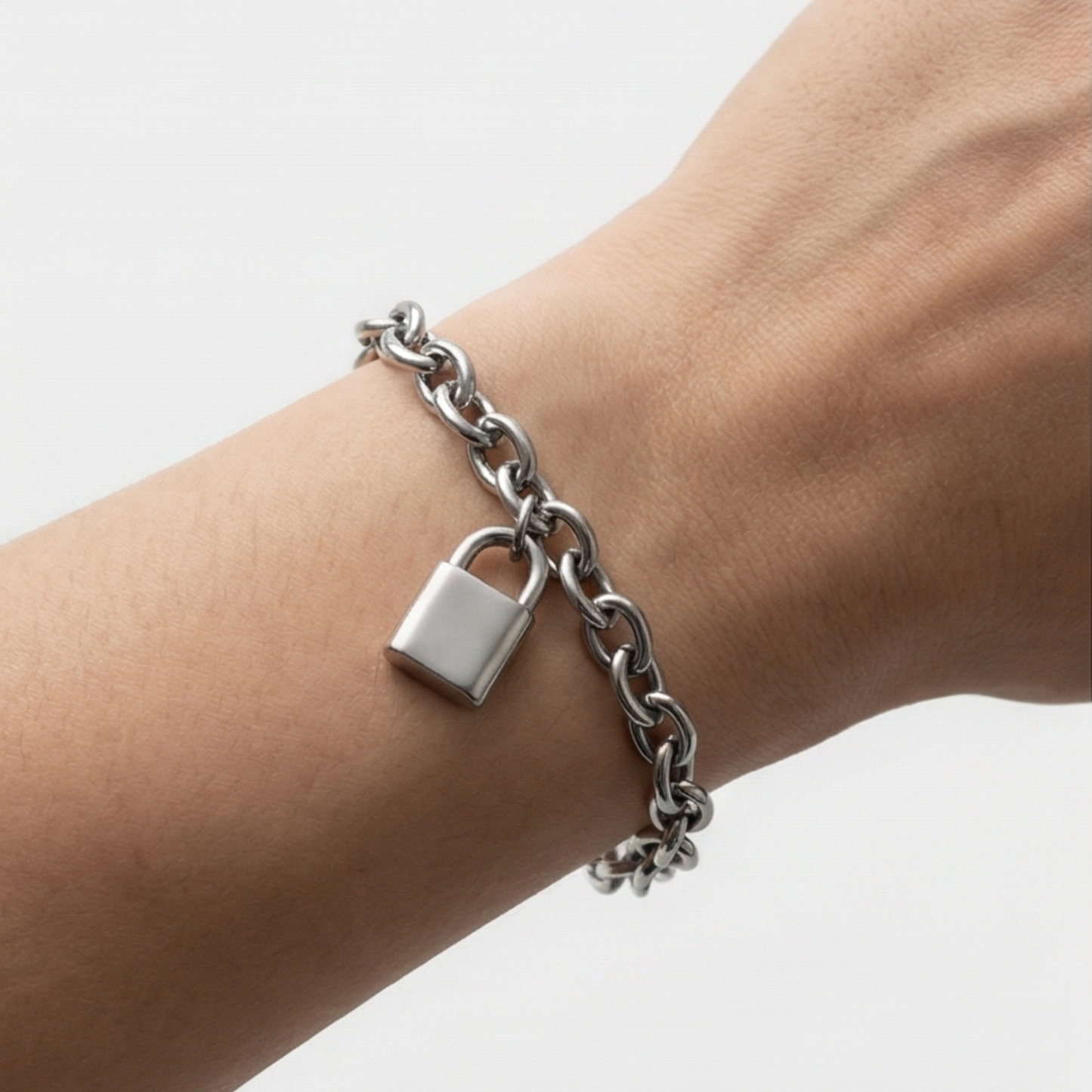 Trendy Lock Charm Link Bracelet - Stainless Steel- Plating