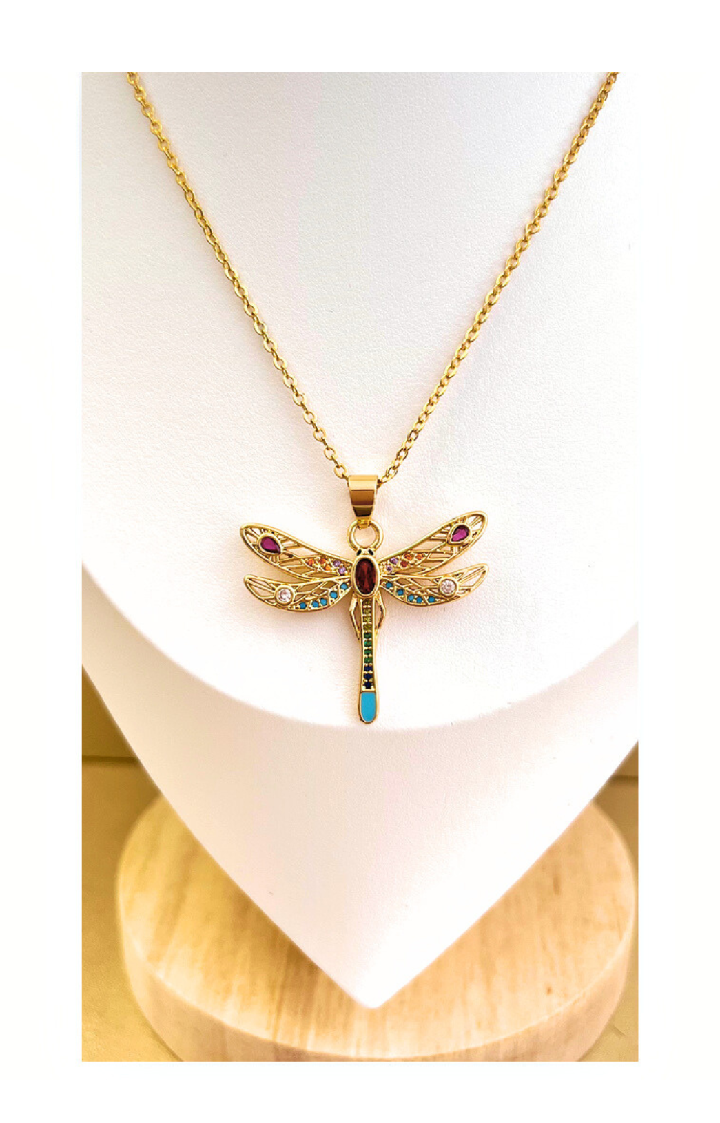 Gold Plated Stainless Steel Chain with Dragonfly Pendant