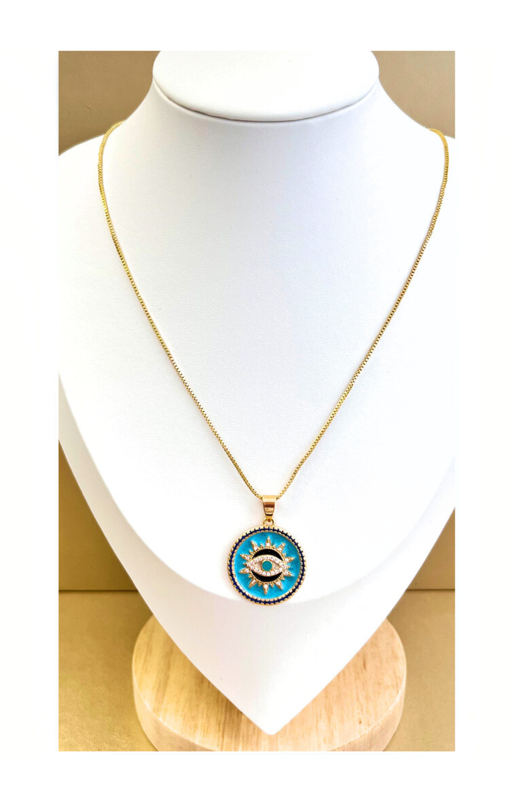 Slim Chain with Round Evil Eyes Pendant