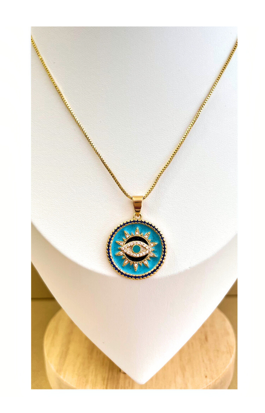 Slim Chain with Round Evil Eyes Pendant