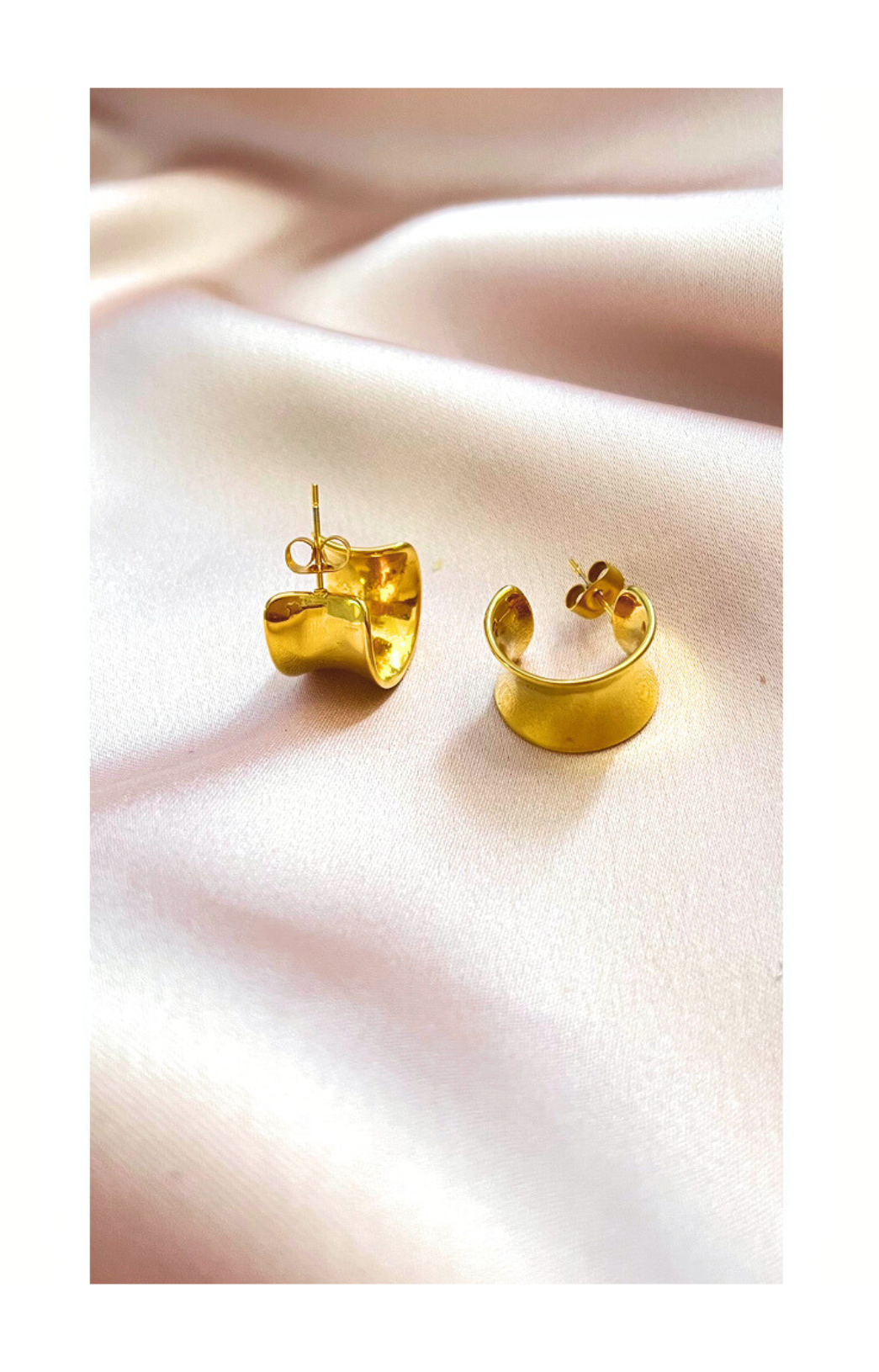 14K Gold-Plated Hoops - Polished Stainless Steel Ear Studs