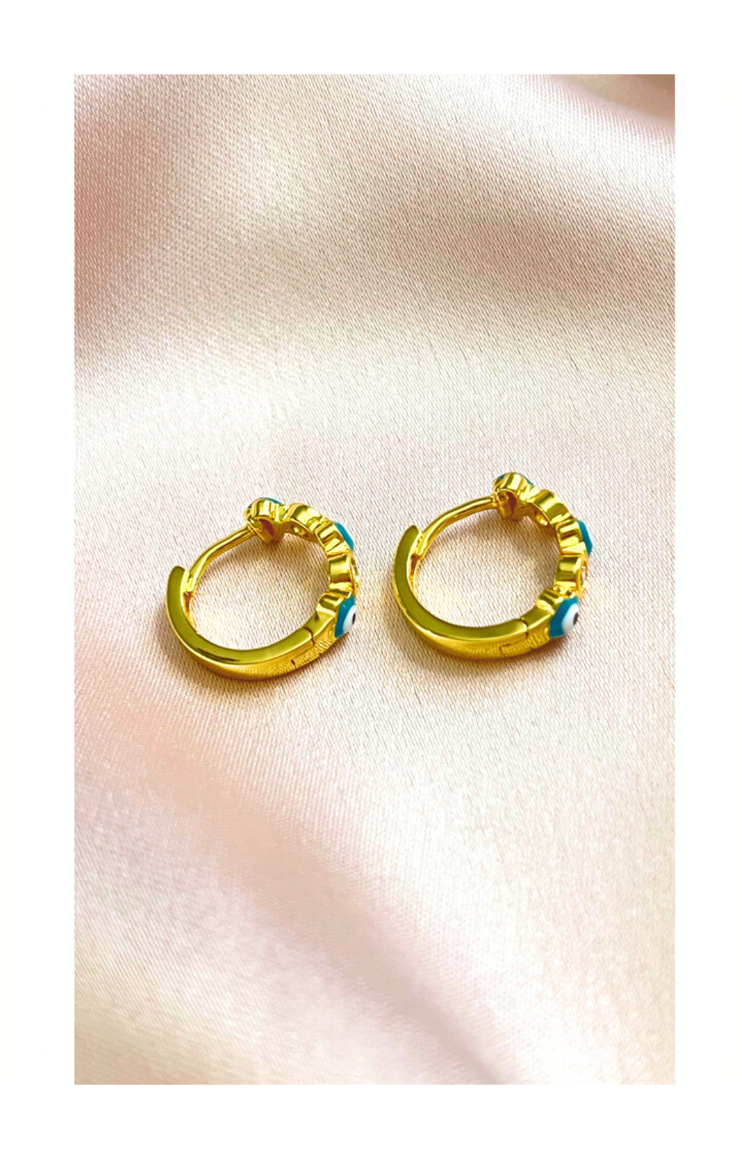 Gold-Plated Hoop Earrings with Evil Eye Symbol- Blue color
