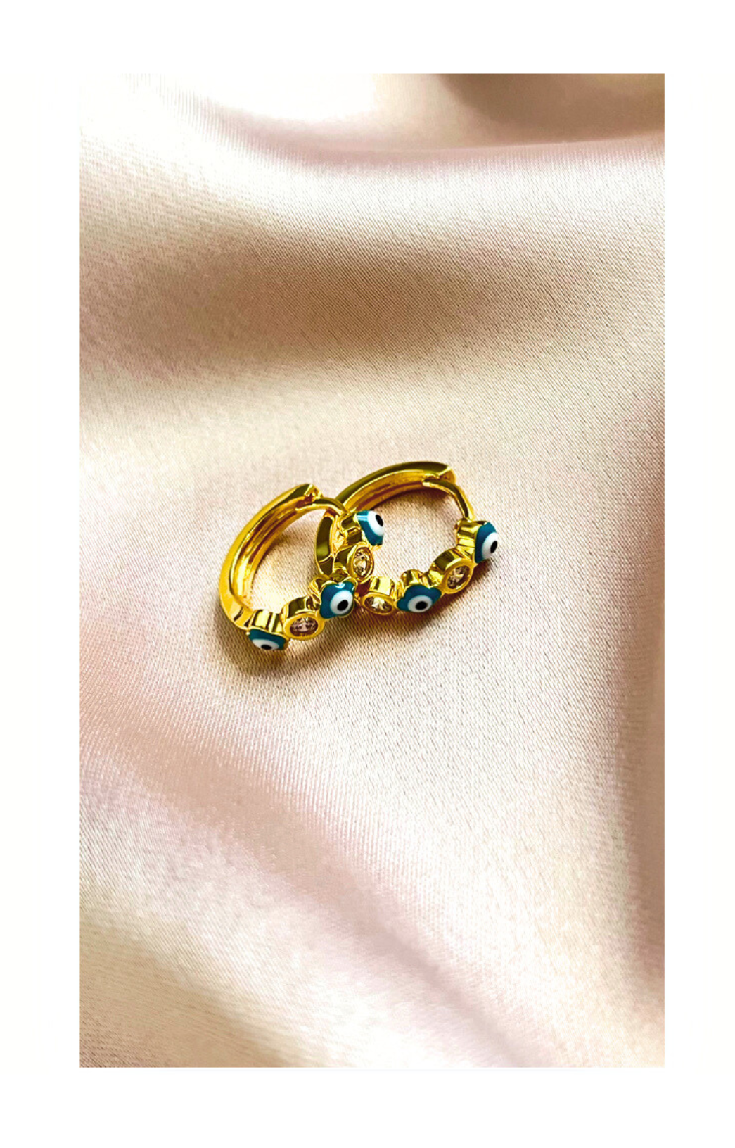 Gold-Plated Hoop Earrings with Evil Eye Symbol- Blue color