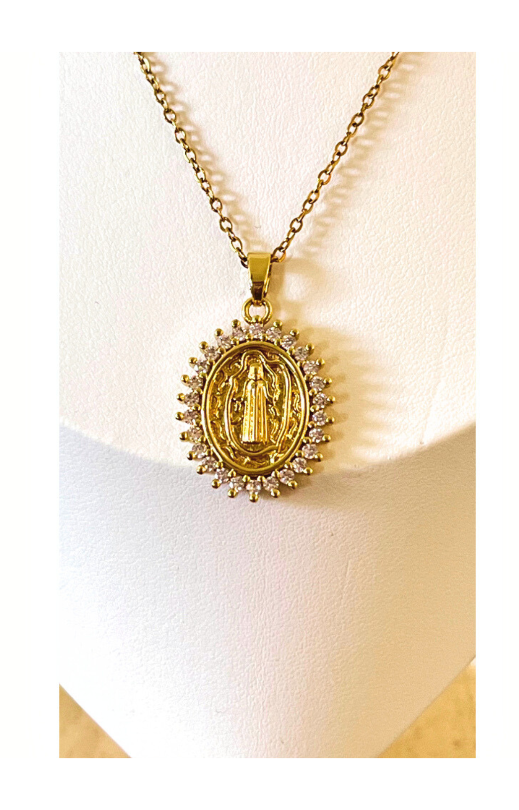 Religious necklace with a Virgin pendant, 18k gold plated & copper