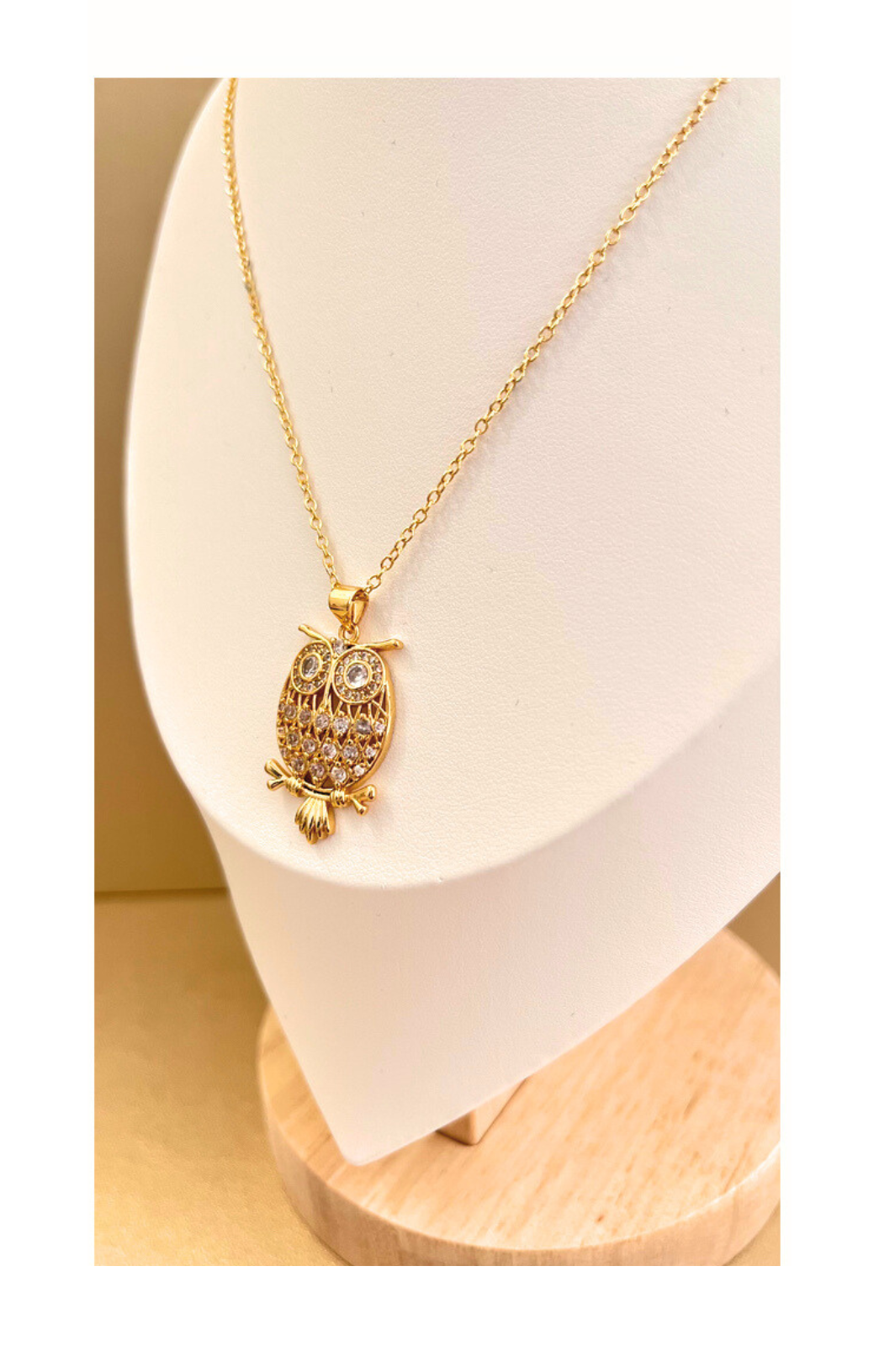 18k Gold Plated Chain with Enchanting Owl Zircon Inlay Pendant