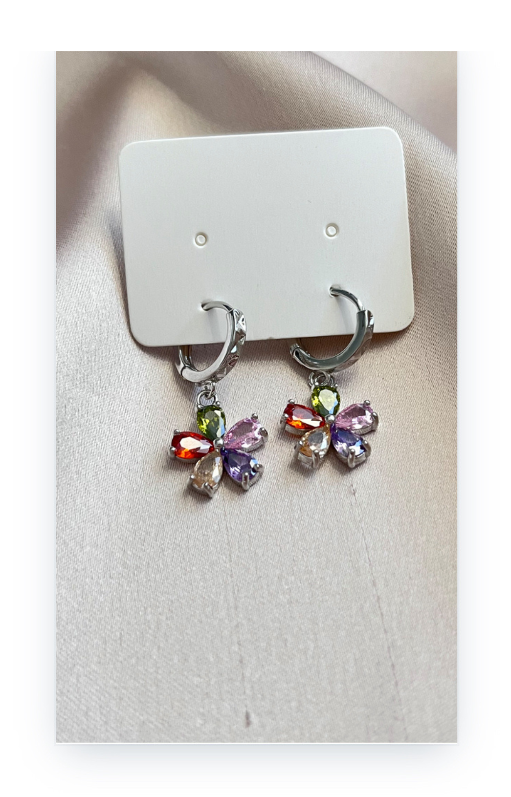 Flower-Shaped Earrings, Gold-Plated with Zircon Inlay