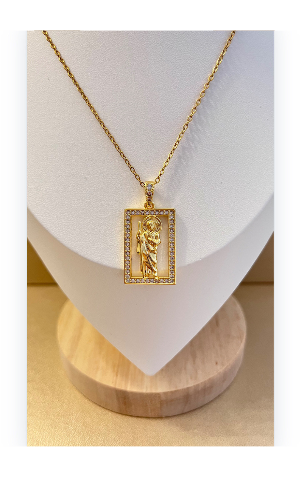 Gold-Plated Religious Necklace- Zircon Inlay