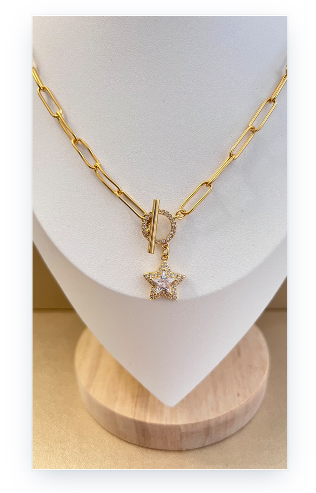 Gold-Plated Link Chain with Star Pendant and Zircon Inlay
