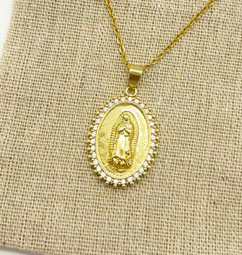 Chain with Virgin Mary Pendant, Gold-Plated, Copper