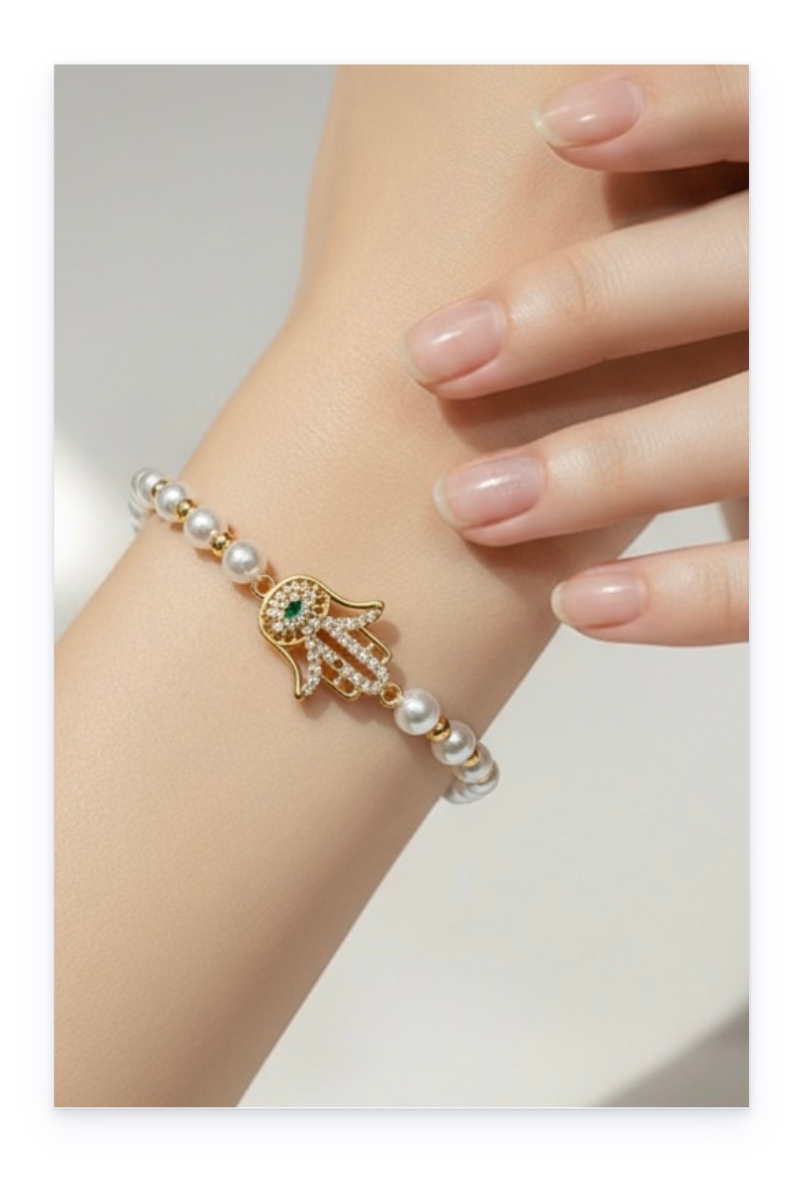 18K Gold-Plated Copper Beaded Bracelet with different Charms