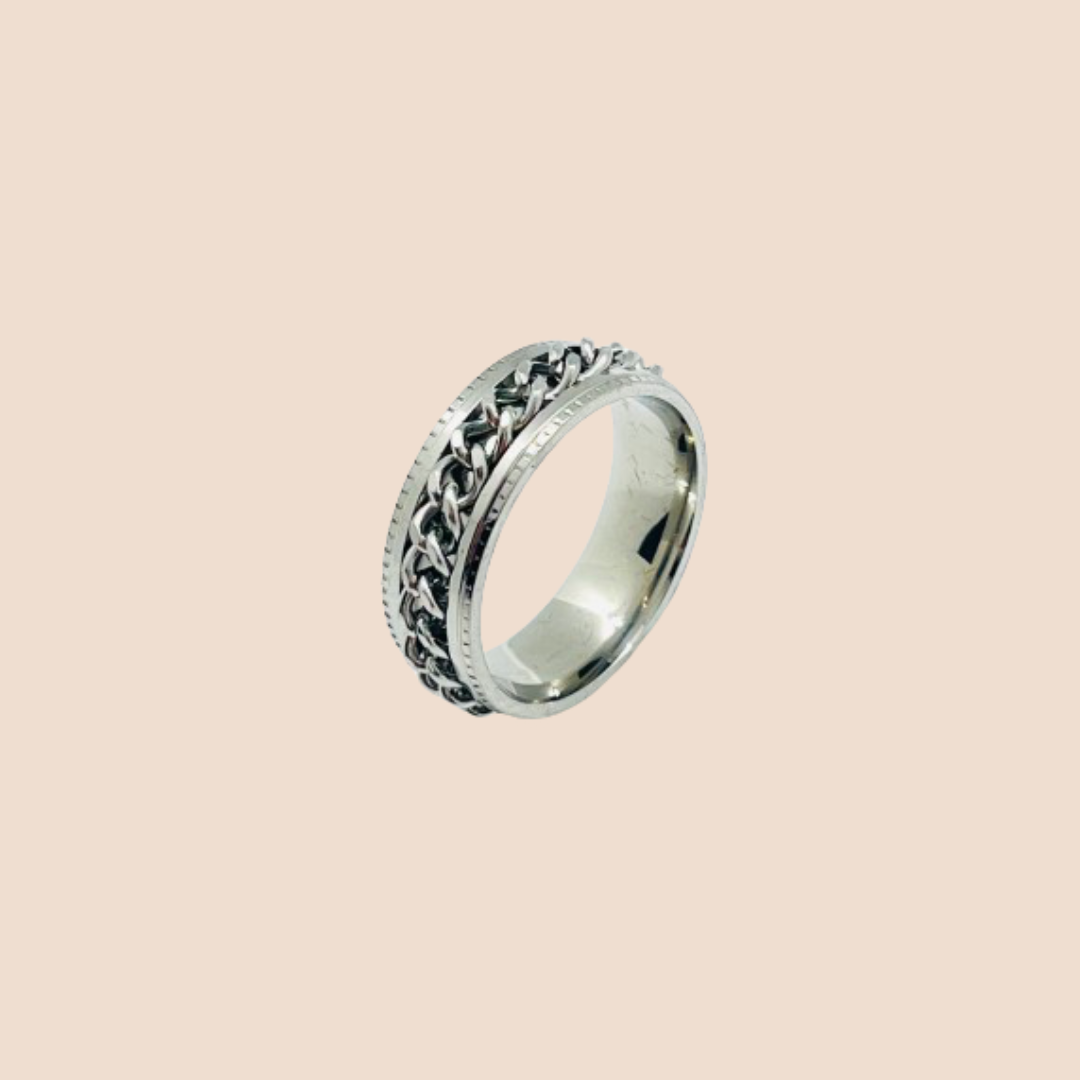 Classy Men black chain band ring in stainless steel