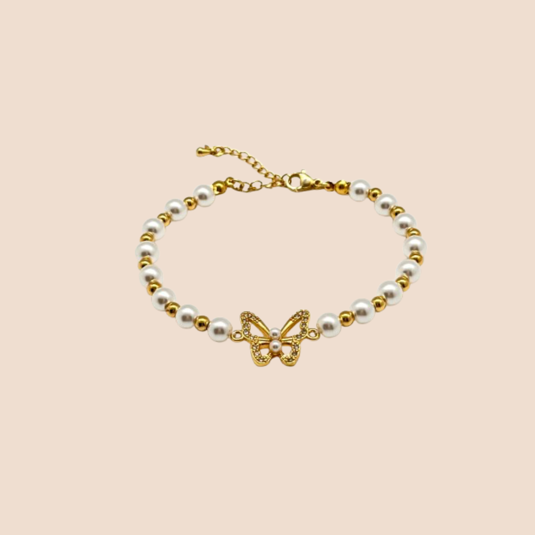 18K Gold-Plated Copper Beaded Bracelet with different Charms
