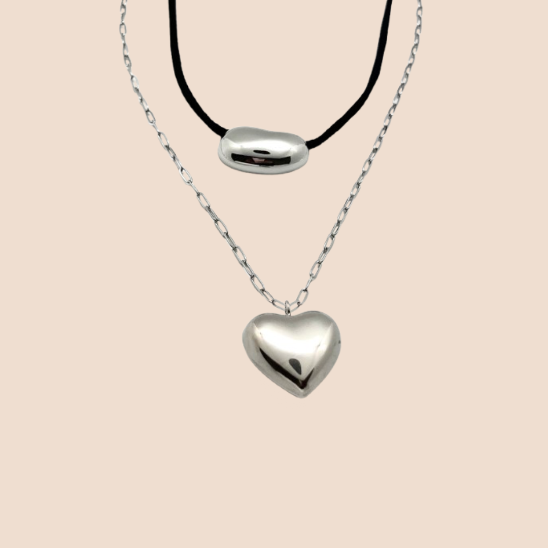 Set 2 pcs Stainless steel chain necklaces with charms