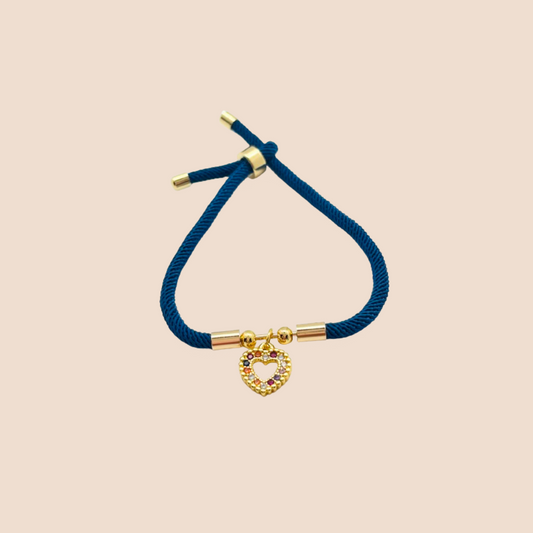 Gold-Plated Heart Pendant-blue ribbon bracelet