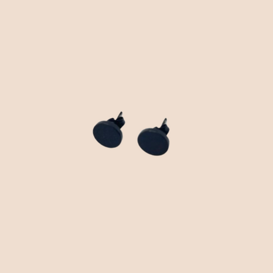 Matte Black Round Flat Titanium Steel Stud Earrings – Street Style